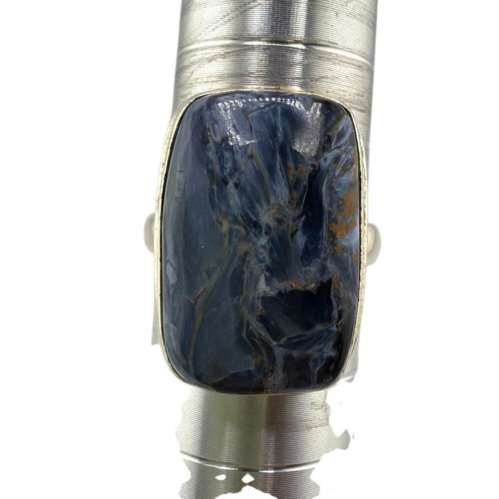 Rectangular Blue Pietersite Sterling Silver Ring Artisan Jewelry 8.5